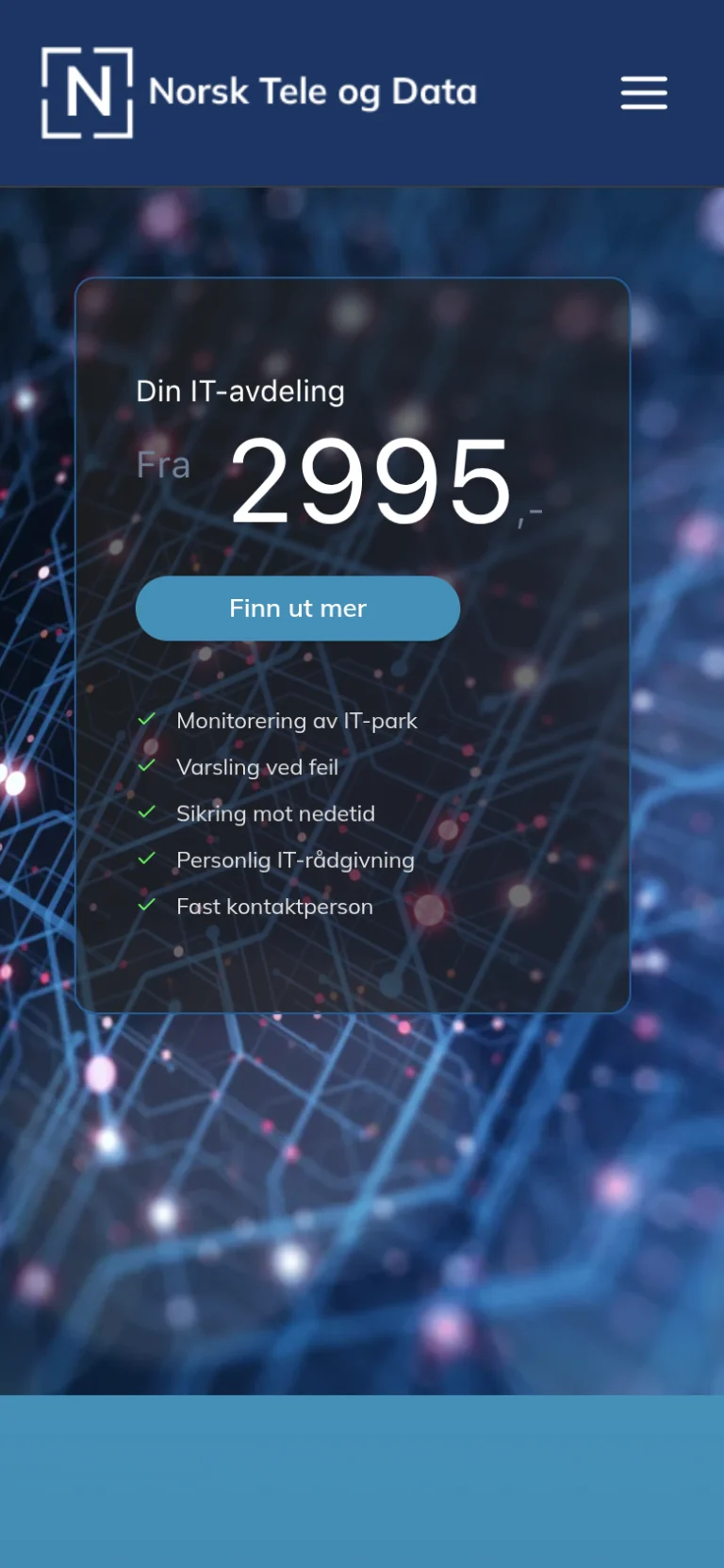 Forsiden til norskteleogdata.no på mobil