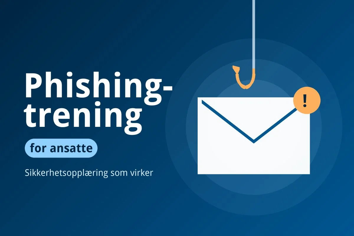 Phishing-trening for ansatte: konvolutt med fiskekrok og varseltegn